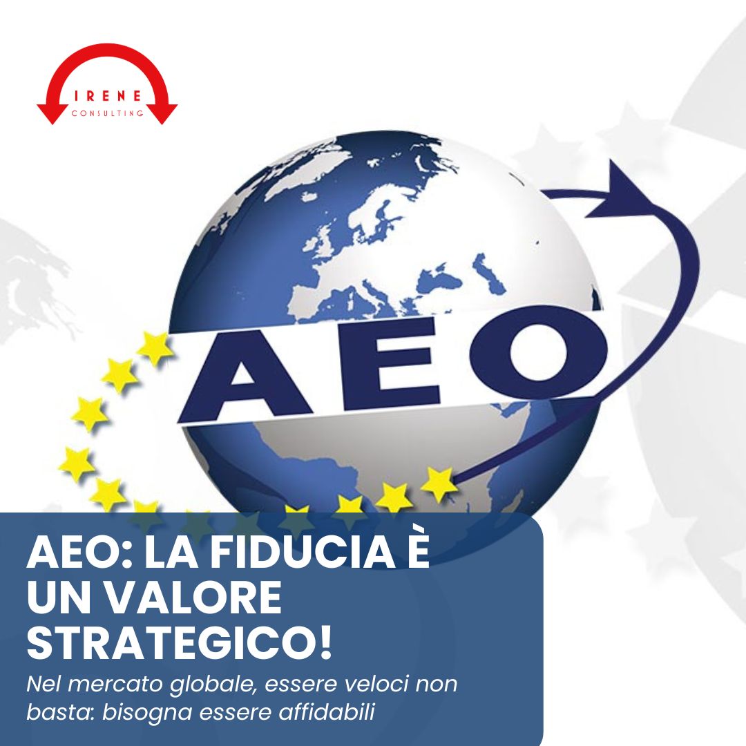 Logo AEO e testo "AEO: la fiducia è un valore strategico"